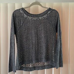 Heathered grey Hollister long sleeve with lace/gem